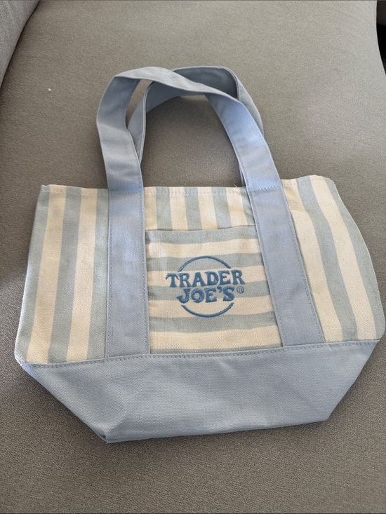 Trader Joe'S Handbags - Trader Joe's mini Light Blue and Cream Stripe Canvas Tote